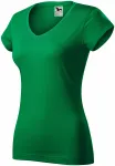 Slim Fit Damen T-Shirt mit V-Ausschnitt, Grasgrün